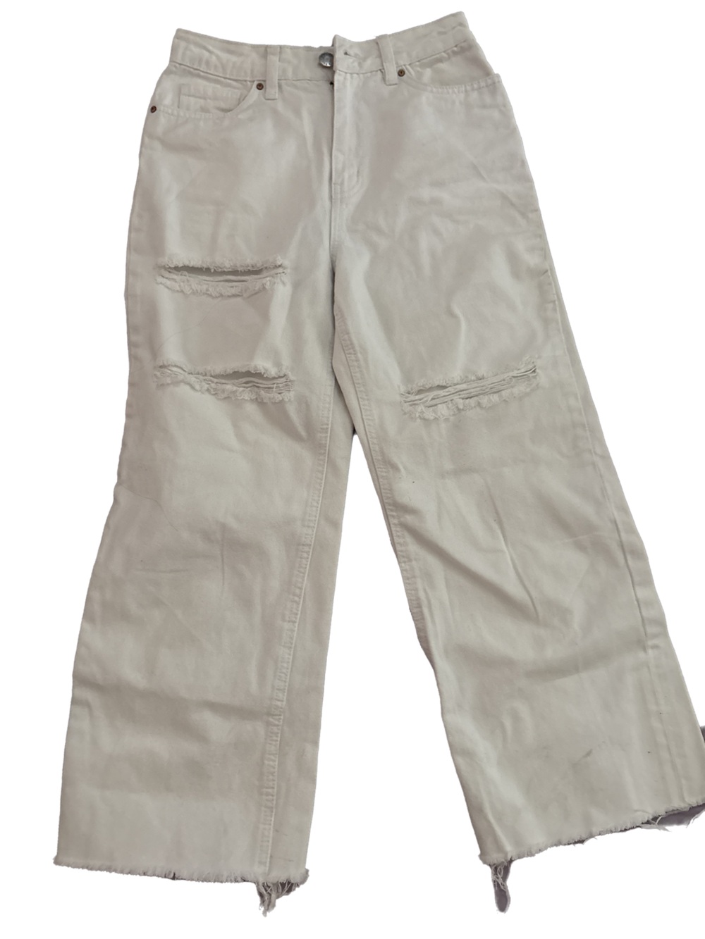 refuge Wide-Leg Distressed Jeans in White